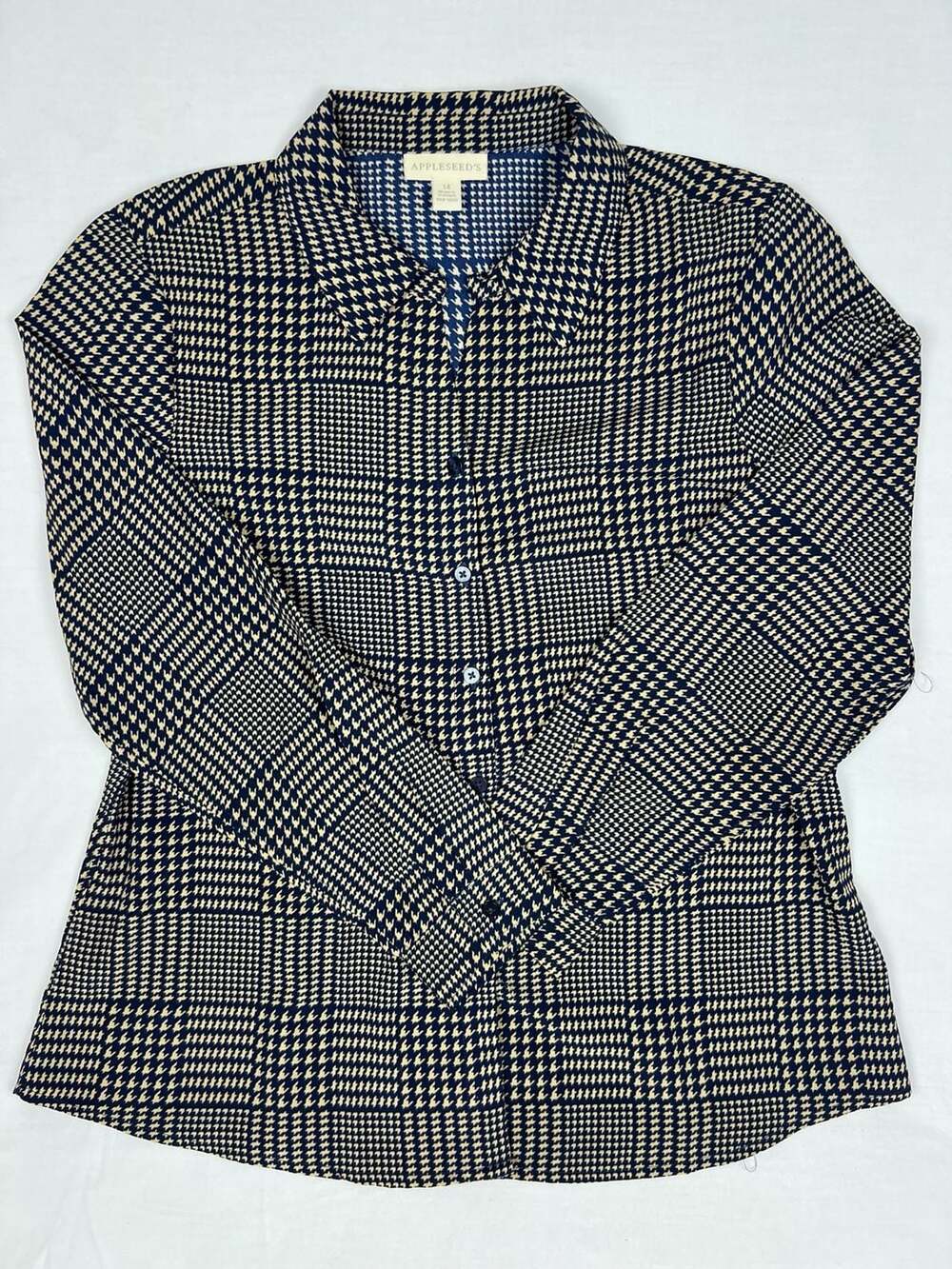 Appleseed's Houndstooth Button-Down Blouse Size 14